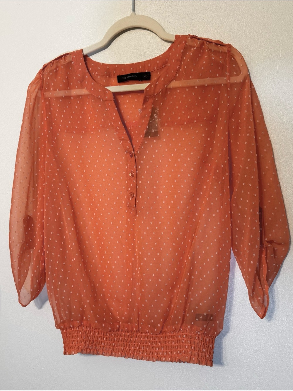 The Limited Coral Dot Peasant Blouse Office and Casual Staple
